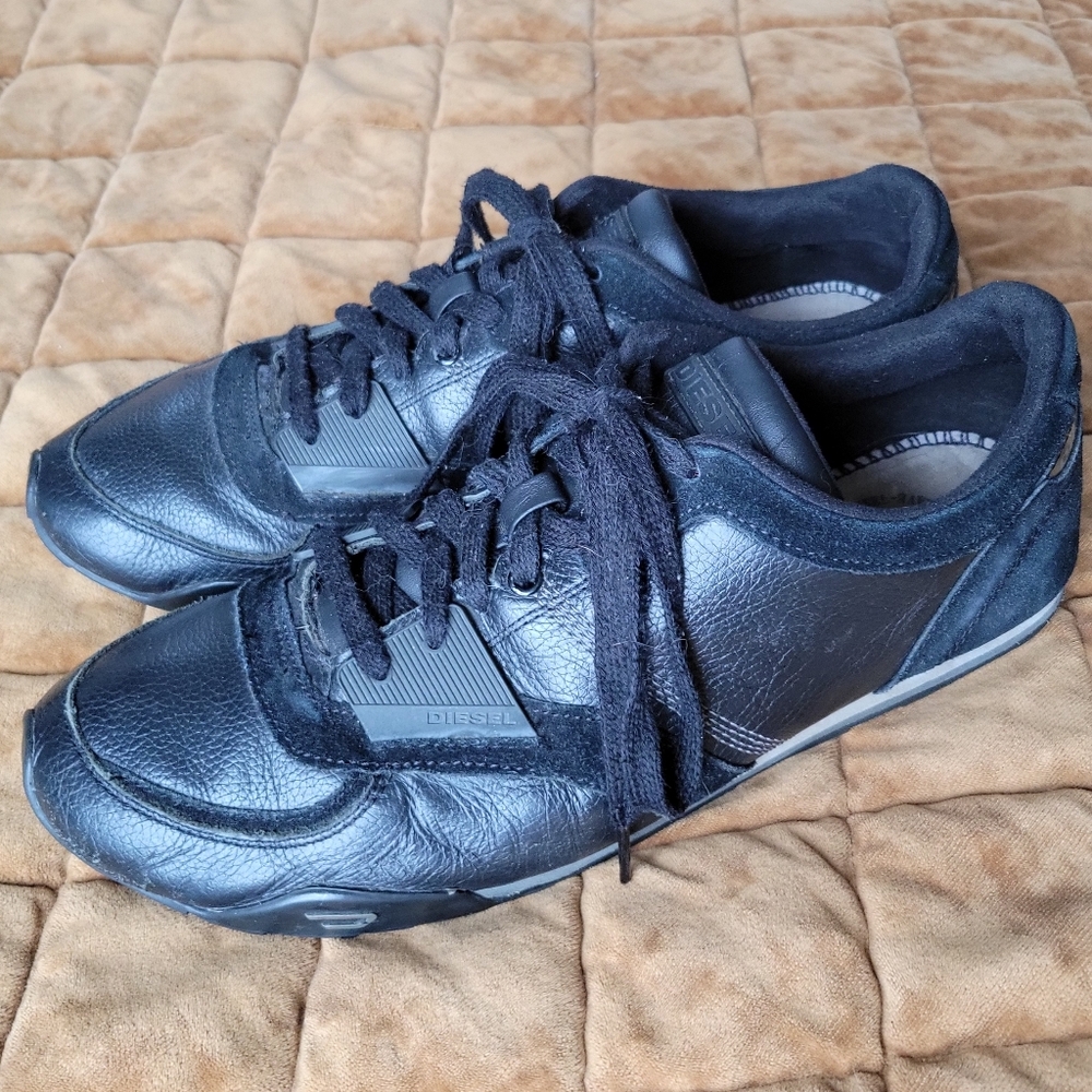 Diesel Vintage Y2k "Matthew" Rare Black Mixed Media Trendy Casual Men's Sneakers